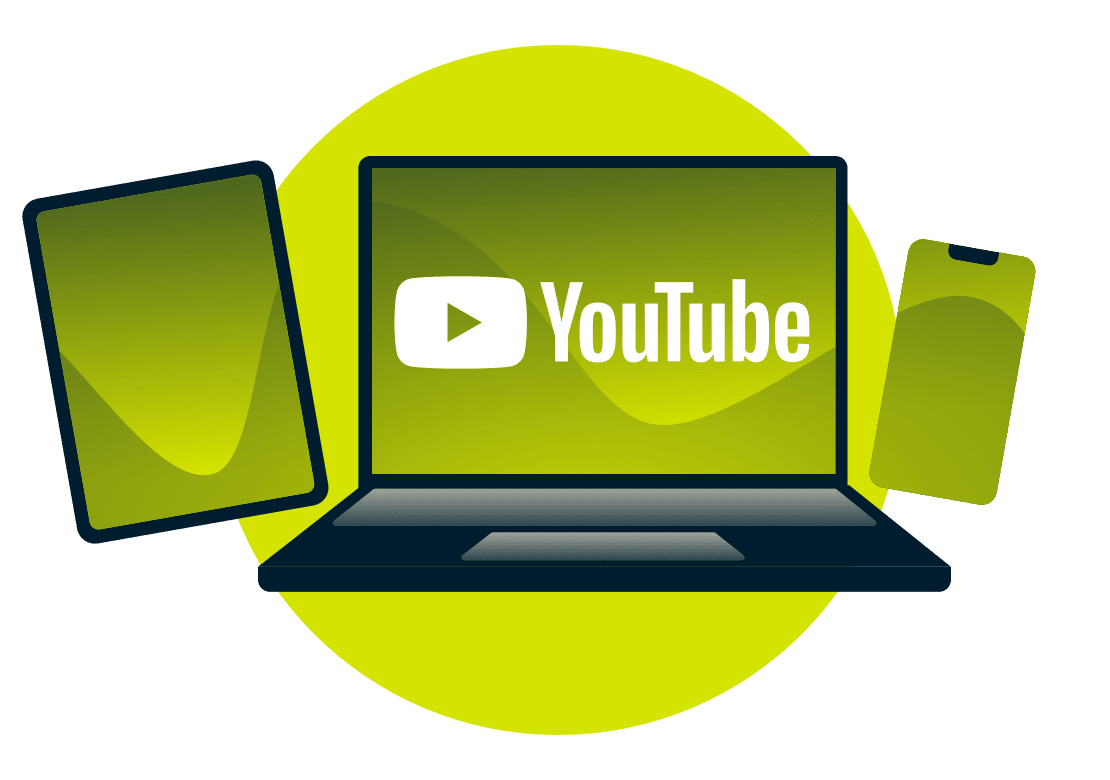 YouTube logolu bir diz&uuml;st&uuml; bilgisayar, tablet ve telefon.